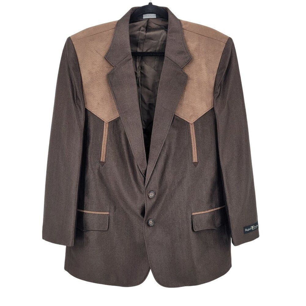 Buffalo Country Western Wear Mens Brown Blazer Sz 40R Color Block‎ Yokes Cowboy